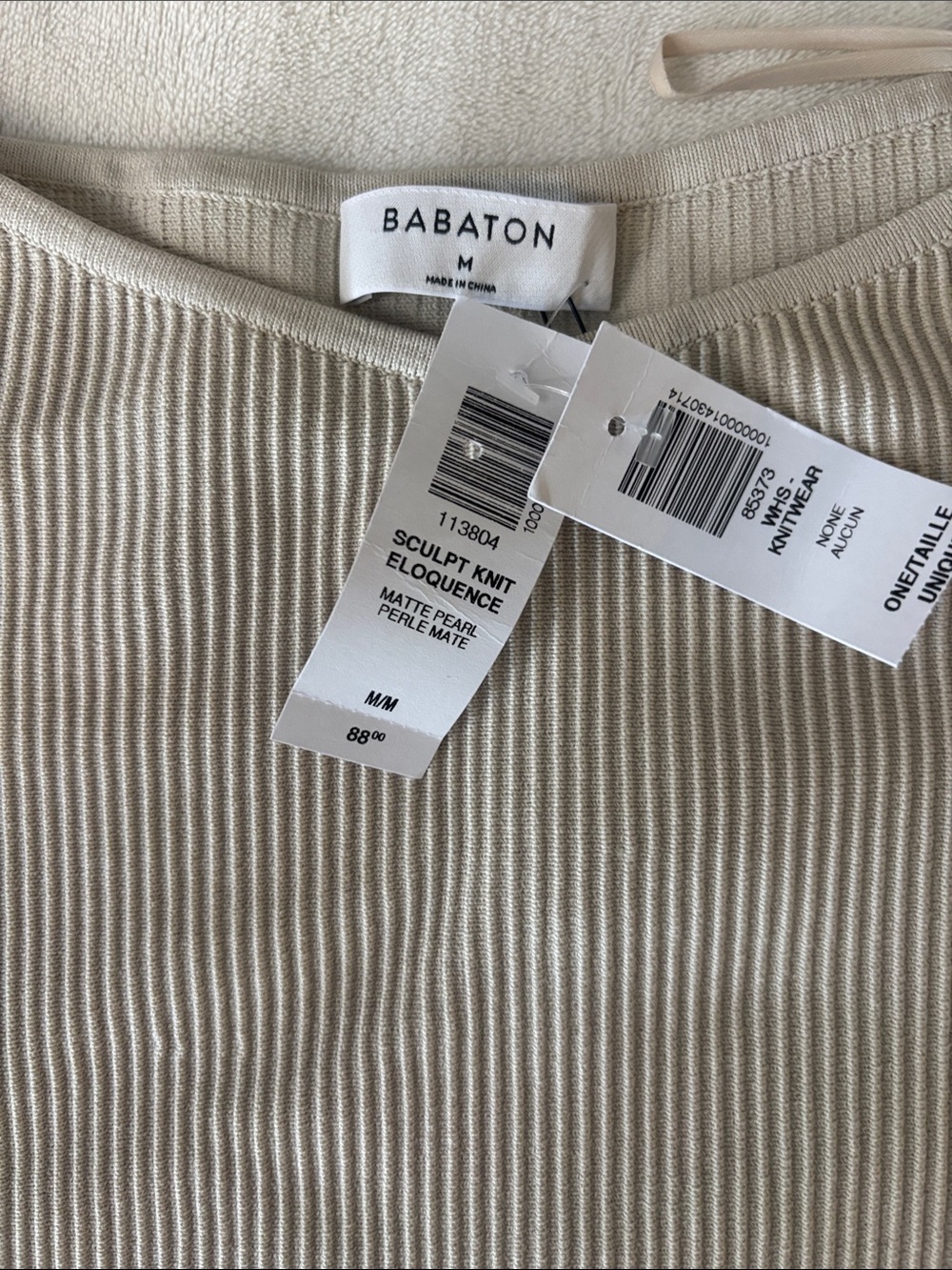 Babaton Ribbed Long Sleeve Sweater Top in Beige